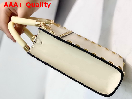 Fendi Mini Sunshine Shopper Bag in Parchment Colored Leather with Metal Stitch and Embossed FENDI ROMA Lettering Replica