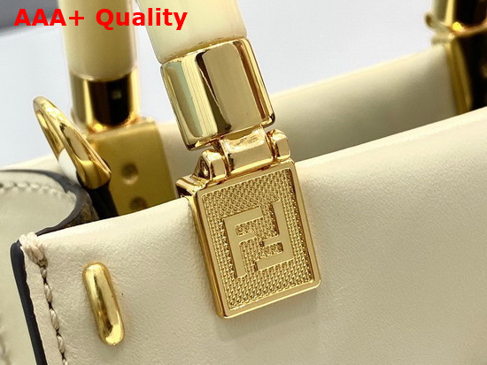 Fendi Mini Sunshine Shopper Bag in Parchment Colored Leather with Metal Stitch and Embossed FENDI ROMA Lettering Replica