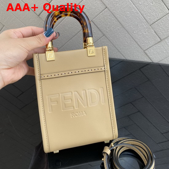 Fendi Mini Sunshine Shopper Beige Leather Mini Bag Replica