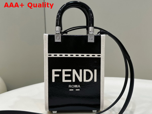 Fendi Mini Sunshine Shopper Black Patent Leather and Canvas Mini Bag Replica