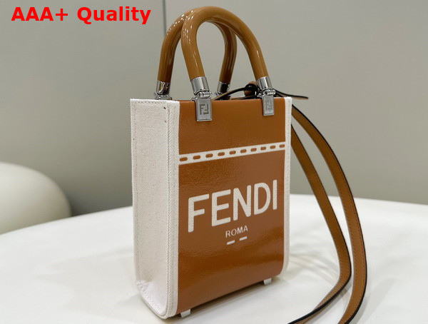 Fendi Mini Sunshine Shopper Brown Patent Leather and Canvas Mini Bag Replica