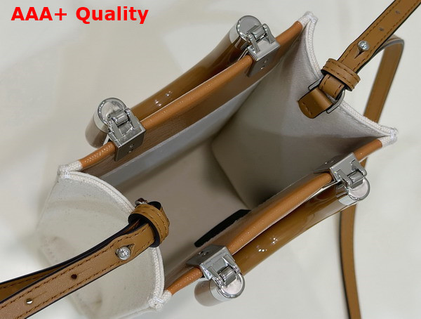 Fendi Mini Sunshine Shopper Brown Patent Leather and Canvas Mini Bag Replica