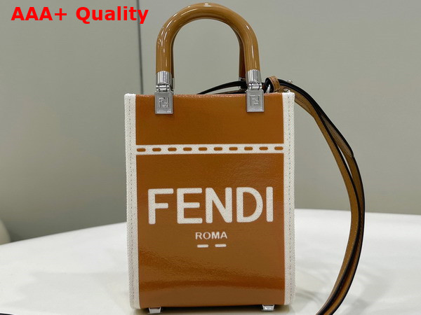 Fendi Mini Sunshine Shopper Brown Patent Leather and Canvas Mini Bag Replica