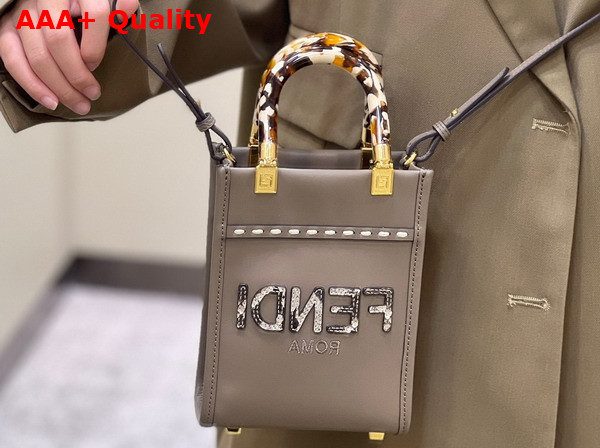 Fendi Mini Sunshine Shopper Gray Leather and Elaphe Mini Bag Replica