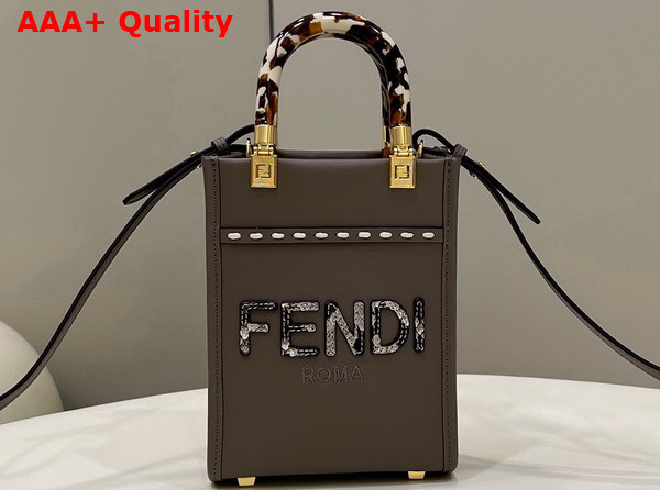 Fendi Mini Sunshine Shopper Gray Leather and Elaphe Mini Bag Replica