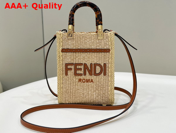 Fendi Mini Sunshine Shopper Natural Straw Mini Bag Beige Replica