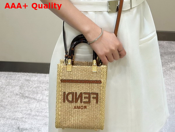 Fendi Mini Sunshine Shopper Natural Straw Mini Bag Beige Replica