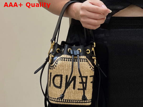 Fendi Mon Tresor Beige and Black Straw Mini Bag Replica