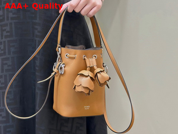 Fendi Mon Tresor Brown Leather Mini Bag with 3D Roses Replica