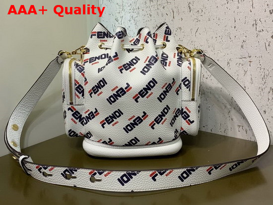 Fendi Mon Tresor Bucket Bag in White with Allover Fendi Print Replica