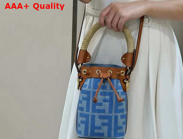 Fendi Mon Tresor Light Blue Denim Mini Bag with FF Embroidery Replica