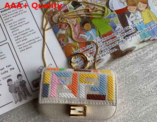 Fendi Nano Baguette Charm Beige Canvas Charm Replica
