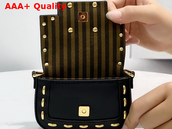Fendi Nano Baguette Charm Black Nappa Leather Charm with Metal Stitches Replica