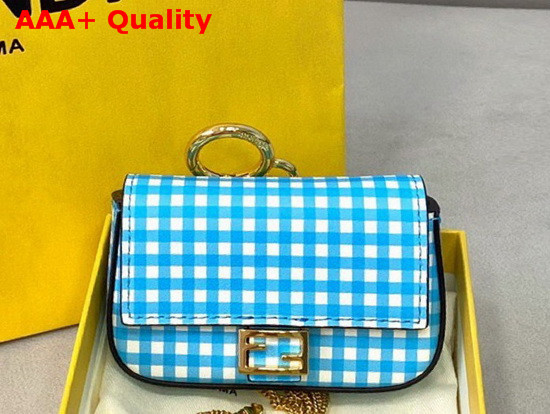 Fendi Nano Baguette Charm in Blue Check Print Leather Replica