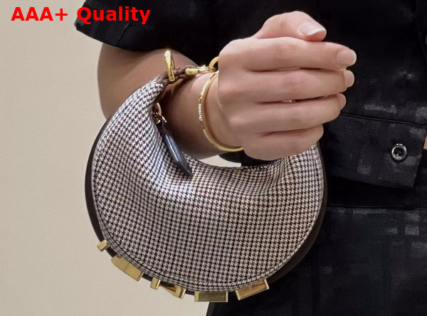 Fendi Nano Fendigraphy Grey Houndstooth Wool Charm Replica