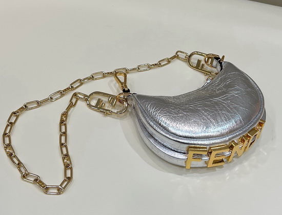 Fendi Nano Fendigraphy Silver Leather Charm Replica