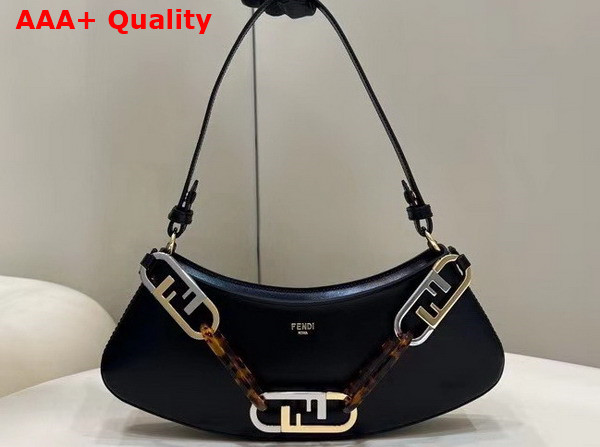 Fendi O Lock Swing Black Leather Pouch Replica