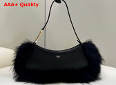 Fendi O Lock Swing Black Leather and Fox Fur Pouch Replica