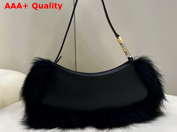 Fendi O Lock Swing Black Leather and Fox Fur Pouch Replica