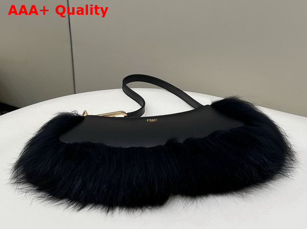 Fendi O Lock Swing Black Leather and Fox Fur Pouch Replica