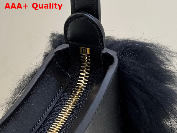 Fendi O Lock Swing Black Leather and Fox Fur Pouch Replica