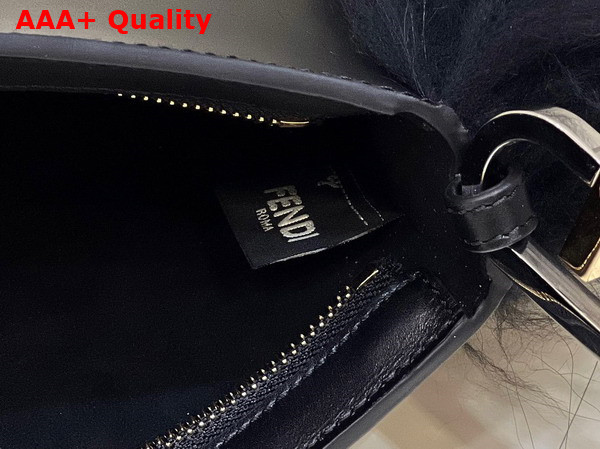 Fendi O Lock Swing Black Leather and Fox Fur Pouch Replica