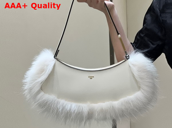 Fendi O Lock Swing Camellia Leather and Fox Fur Pouch Replica