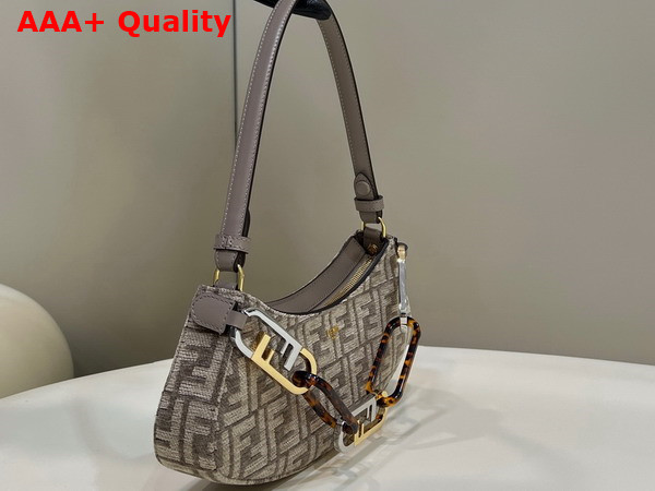 Fendi O Lock Swing Dove Gray Tapestry Fabric Pouch Replica