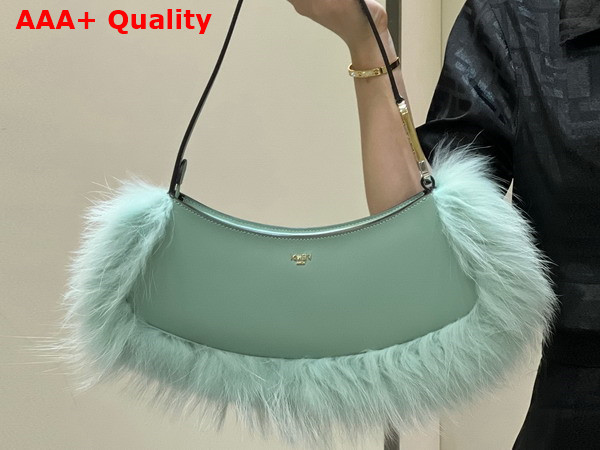 Fendi O Lock Swing Mint Green Leather and Fox Fur Pouch Replica