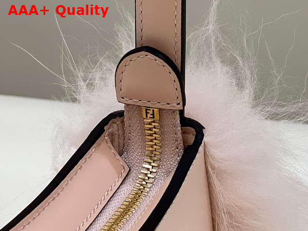 Fendi O Lock Swing Pale Pink Leather and Fox Fur Pouch Replica