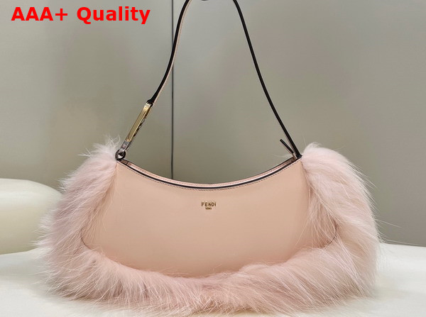Fendi O Lock Swing Pale Pink Leather and Fox Fur Pouch Replica