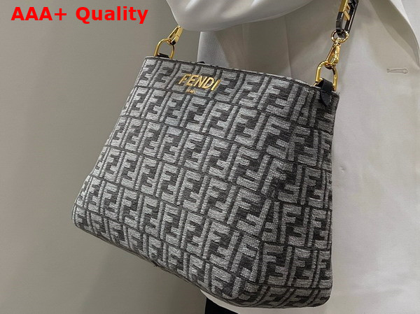 Fendi O Lock Zipper Dark Gray Tapestry Fabric Bag Replica