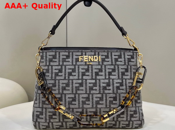 Fendi O Lock Zipper Dark Gray Tapestry Fabric Bag Replica