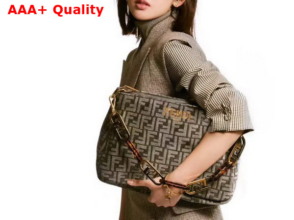 Fendi O Lock Zipper Dove Gray Tapestry Fabric Bag Replica