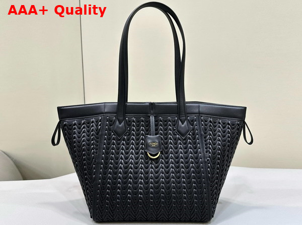 Fendi Origami Medium Black Interlaced Leather Bag that Can be Transformed Replica