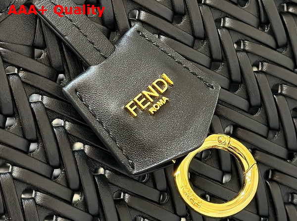 Fendi Origami Medium Black Interlaced Leather Bag that Can be Transformed Replica