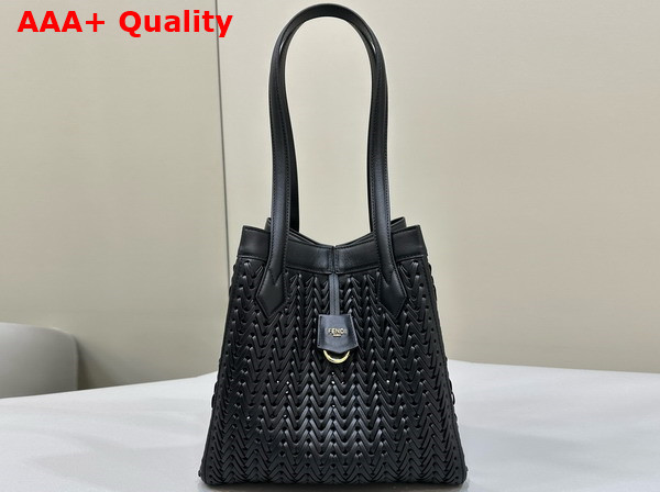 Fendi Origami Medium Black Interlaced Leather Bag that Can be Transformed Replica