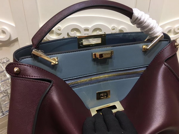 Fendi Oversized Peekaboo Handbag in Burgundy Calfskin For Sale