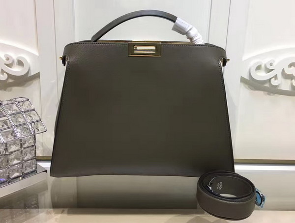 Fendi Oversized Peekaboo Handbag in Khaki Calfskin For Sale