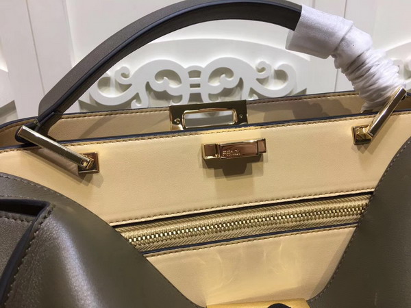 Fendi Oversized Peekaboo Handbag in Khaki Calfskin For Sale