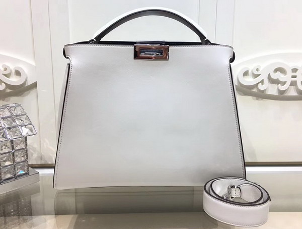 Fendi Oversized Peekaboo Handbag in White Calfskin For Sale