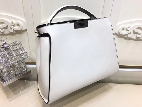 Fendi Oversized Peekaboo Handbag in White Calfskin For Sale