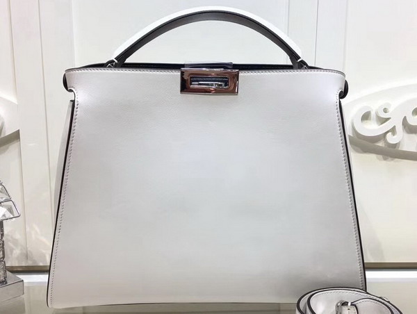 Fendi Oversized Peekaboo Handbag in White Calfskin For Sale