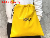 Fendi Pack Medium Pouch Bag with Drawstring Yellow Nappa Leather with Black FENDI ROMA Replica