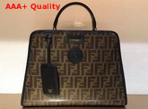 Fendi Peekaboo Defender Black Patent Leather Bag with Glazed Fabric Cover Replica