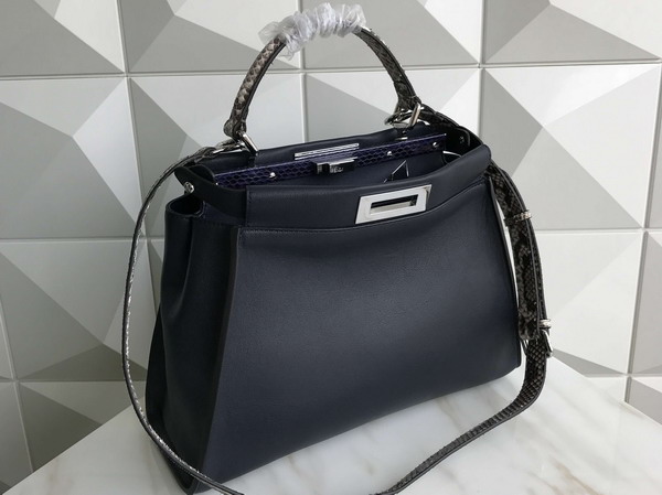 Fendi Peekaboo Handbag Navy Blue Calfskin For Sale