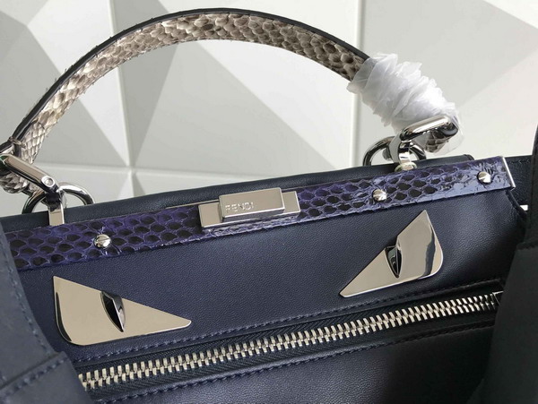 Fendi Peekaboo Handbag Navy Blue Calfskin For Sale