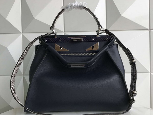 Fendi Peekaboo Handbag Navy Blue Calfskin For Sale