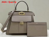 Fendi Peekaboo ISeeU Medium Handbag in Dove Grey Leather with Pocket Replica