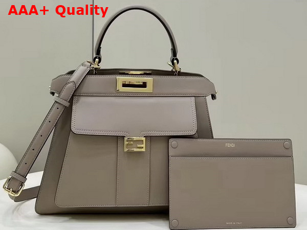 Fendi Peekaboo ISeeU Medium Handbag in Dove Grey Leather with Pocket Replica